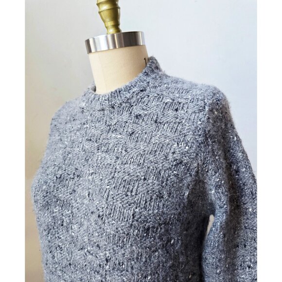 90's Nordstrom Eleventy Oversized Heavy Gray Fleck Wool Fisherman Sweater M
